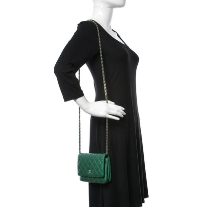 Chanel Metallic Caviar Quilted Wallet On Chain WOC Green 2 of 11