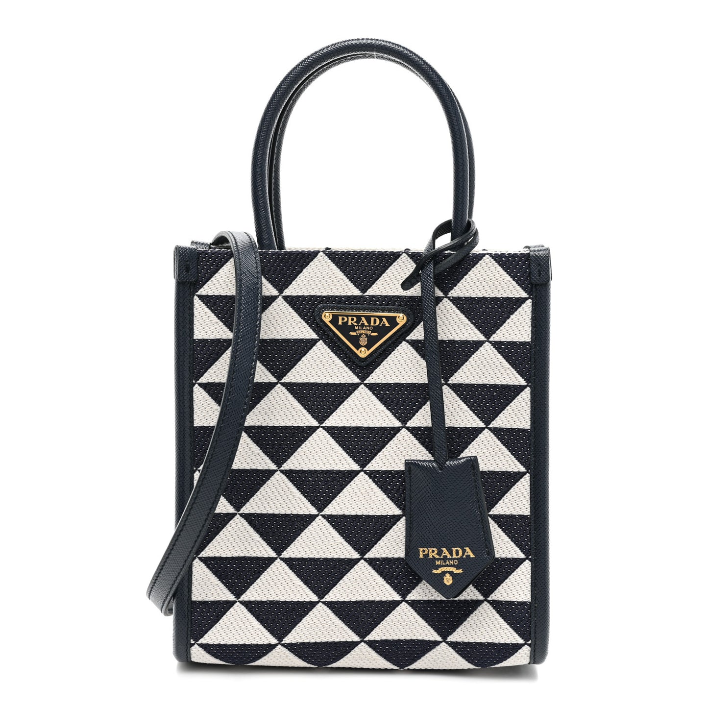 Jacquard Saffiano Triangolo Symbole Embroidered Micro Tote Baltico Talco