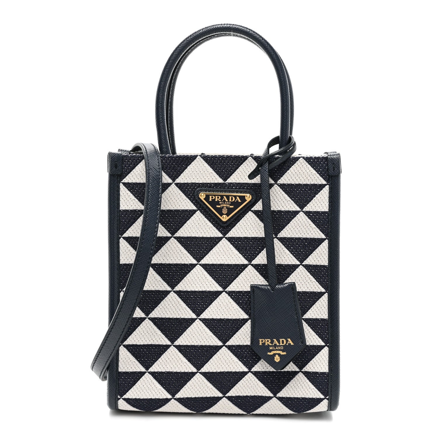 Prada Jacquard Saffiano Triangolo Symbole Embroidered Micro Tote Baltico Talco 1 of 7