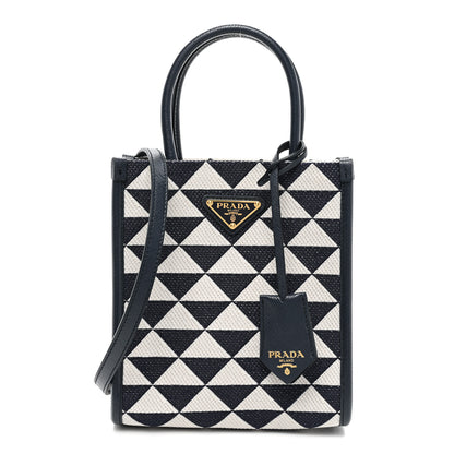 Prada Jacquard Saffiano Triangolo Symbole Embroidered Micro Tote Baltico Talco 1 of 7