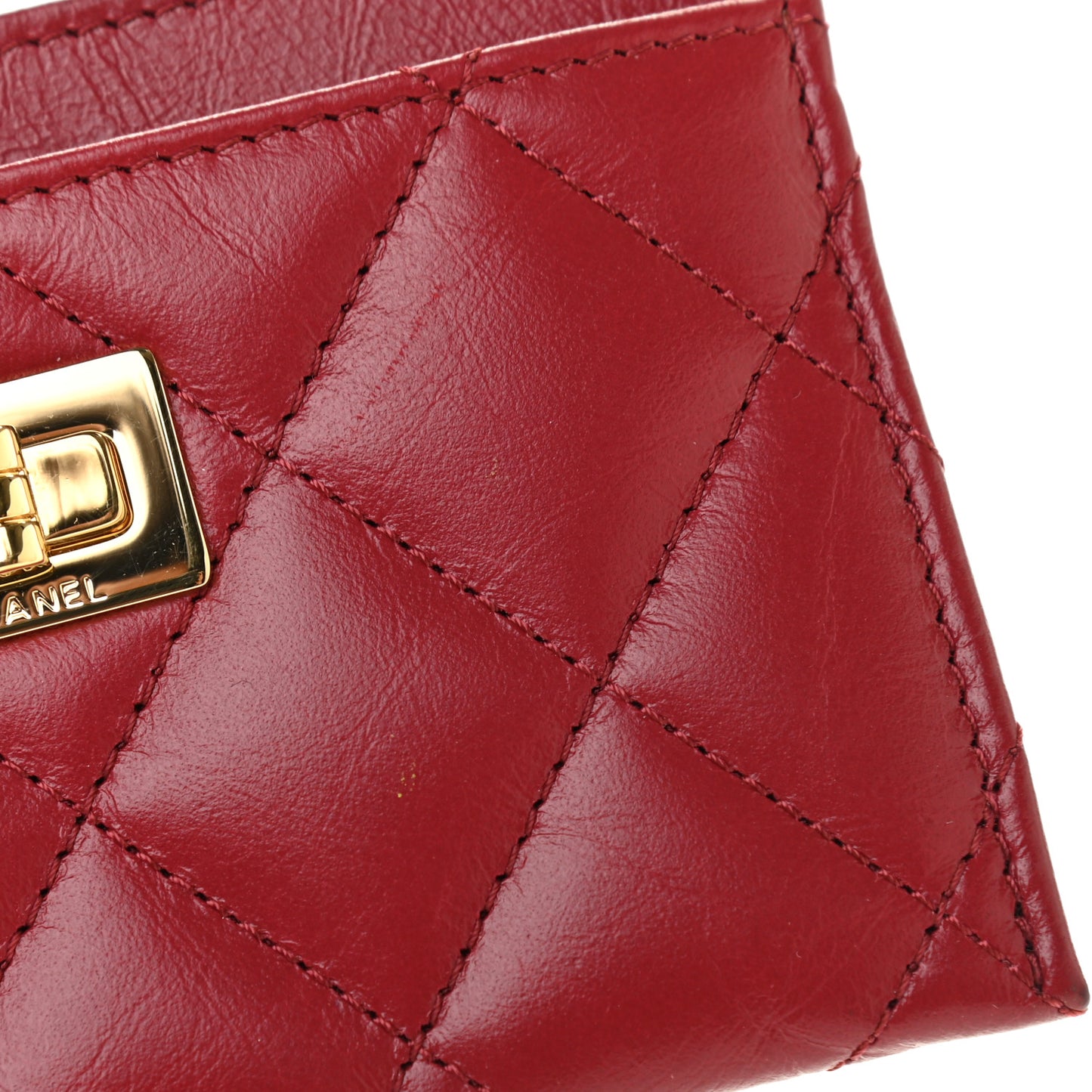 Aged Calfskin Quilted Reissue Card Holder Red