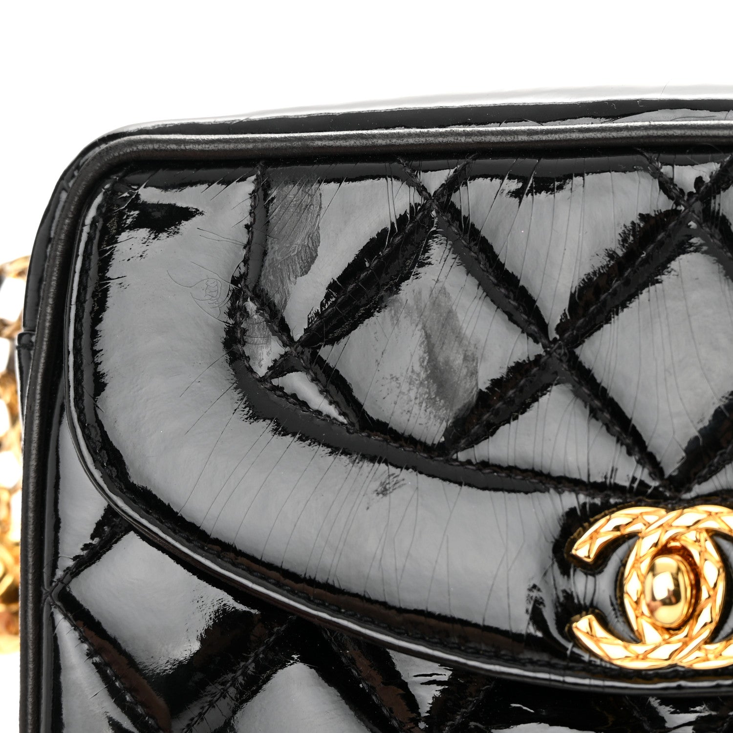 Chanel Patent Quilted Camera Case Black 13 of 18