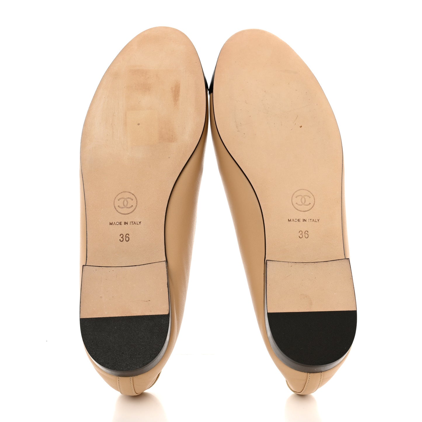 Lambskin Cap Toe CC Ballerina Flats 36 Beige Black