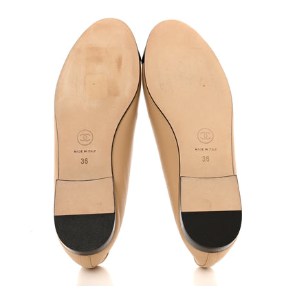 Chanel Lambskin Cap Toe CC Ballerina Flats 36 Beige Black 5 of 9