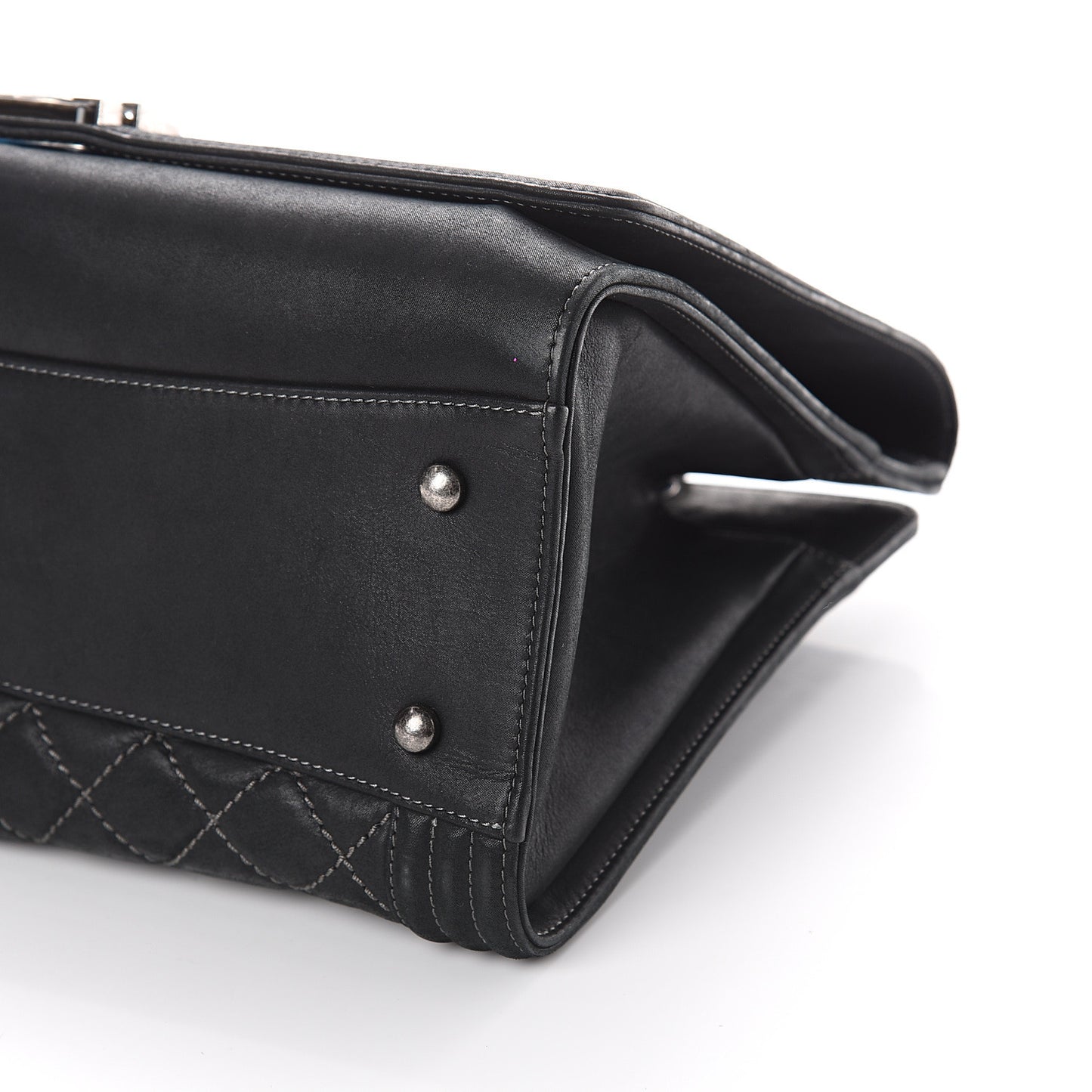 Calfskin Stitched Large Boy Shopping Tote Black