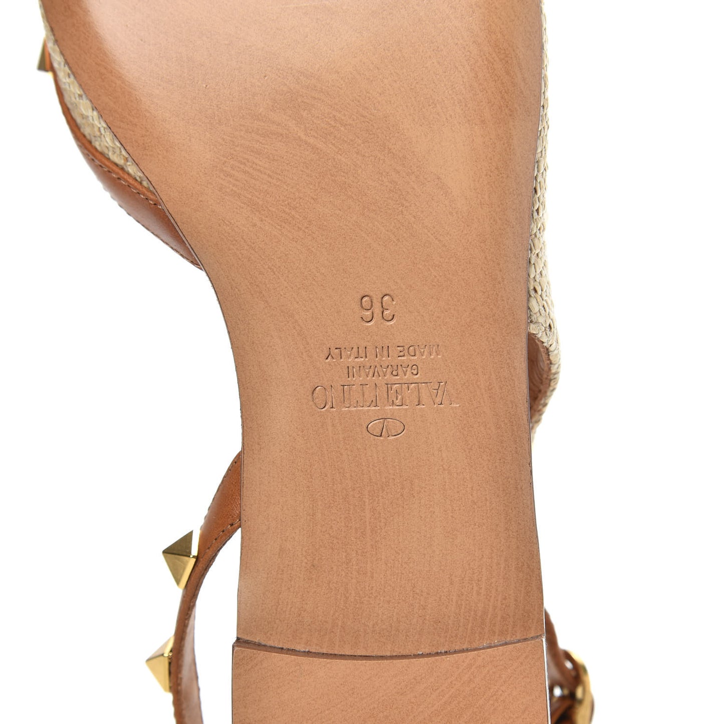 Raffia Calfskin Rockstud Slingback Flats 36 Naturale