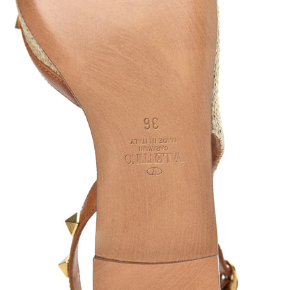 Valentino Garavani Raffia Calfskin Rockstud Slingback Flats 36 Naturale 7 of 10