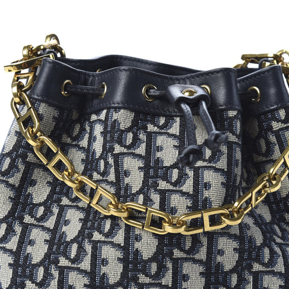 Christian Dior Oblique Drawstring Chain Bucket Bag Blue 9 of 9
