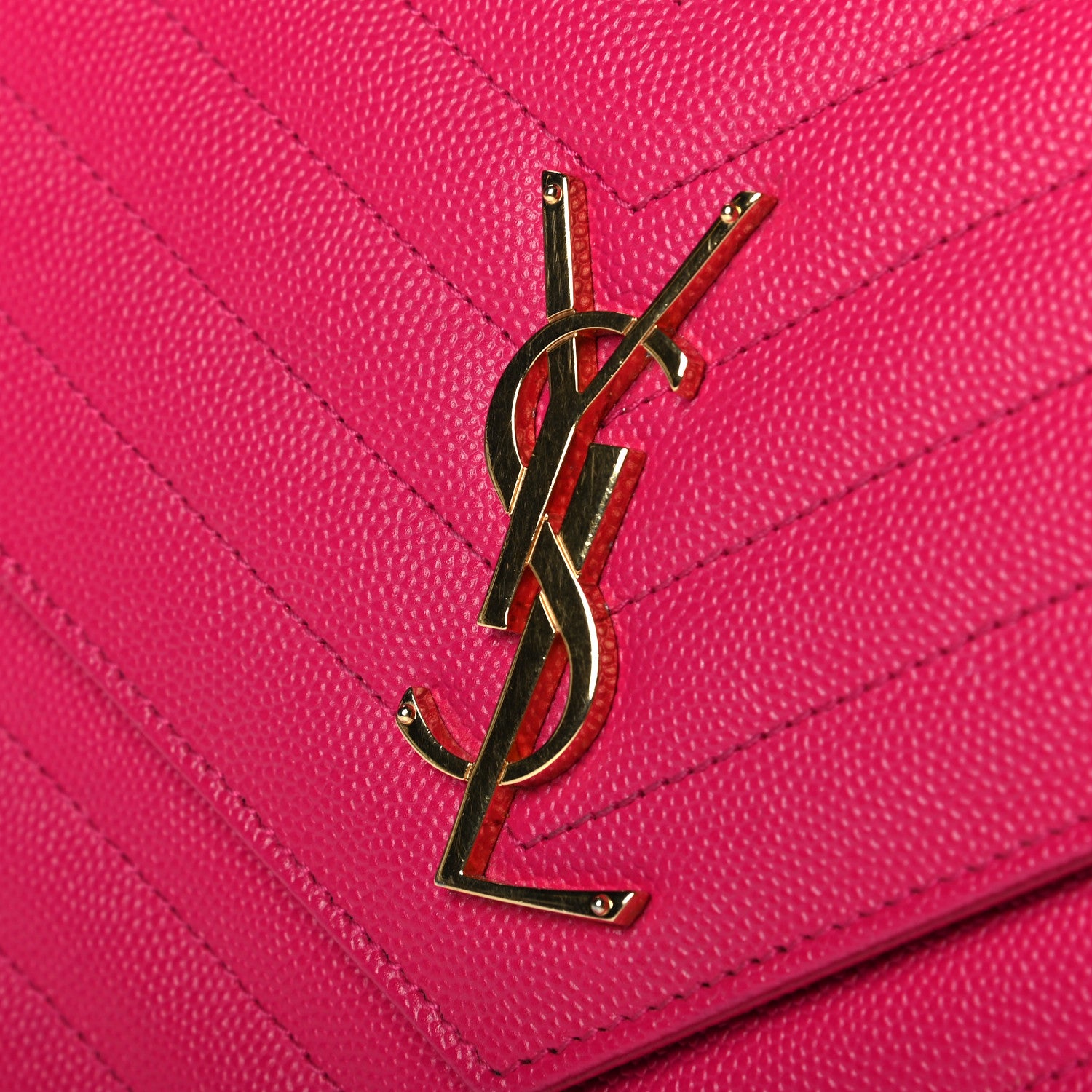 Saint Laurent Grain De Poudre Matelasse Chevron Monogram Chain Wallet Lipstick Fuchsia 6 of 7