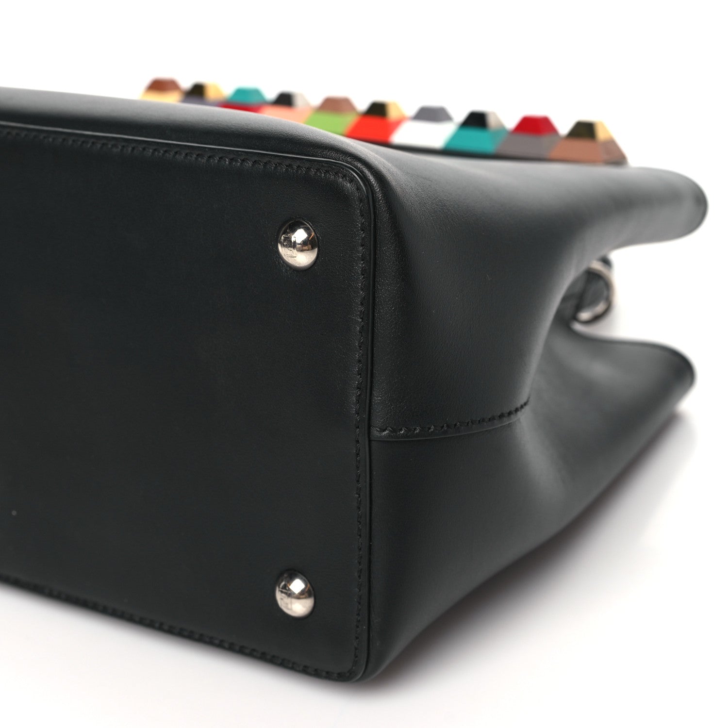 Fendi Vitello Baltico Dolce Studded Petite 2Jours Tote Black Multicolor 9 of 9
