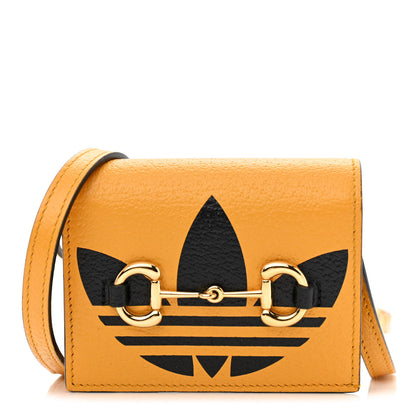 Gucci X ADIDAS Textured Dollar Calfskin Trefoil Horsebit 1955 Card Case Wallet With Strap Crop Black 1 of 11