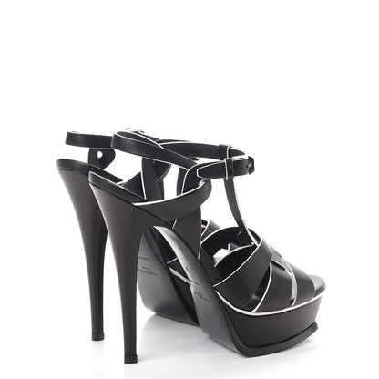Saint Laurent Calfskin Tribute 105 Platform Sandals 37 Black White 4 of 10