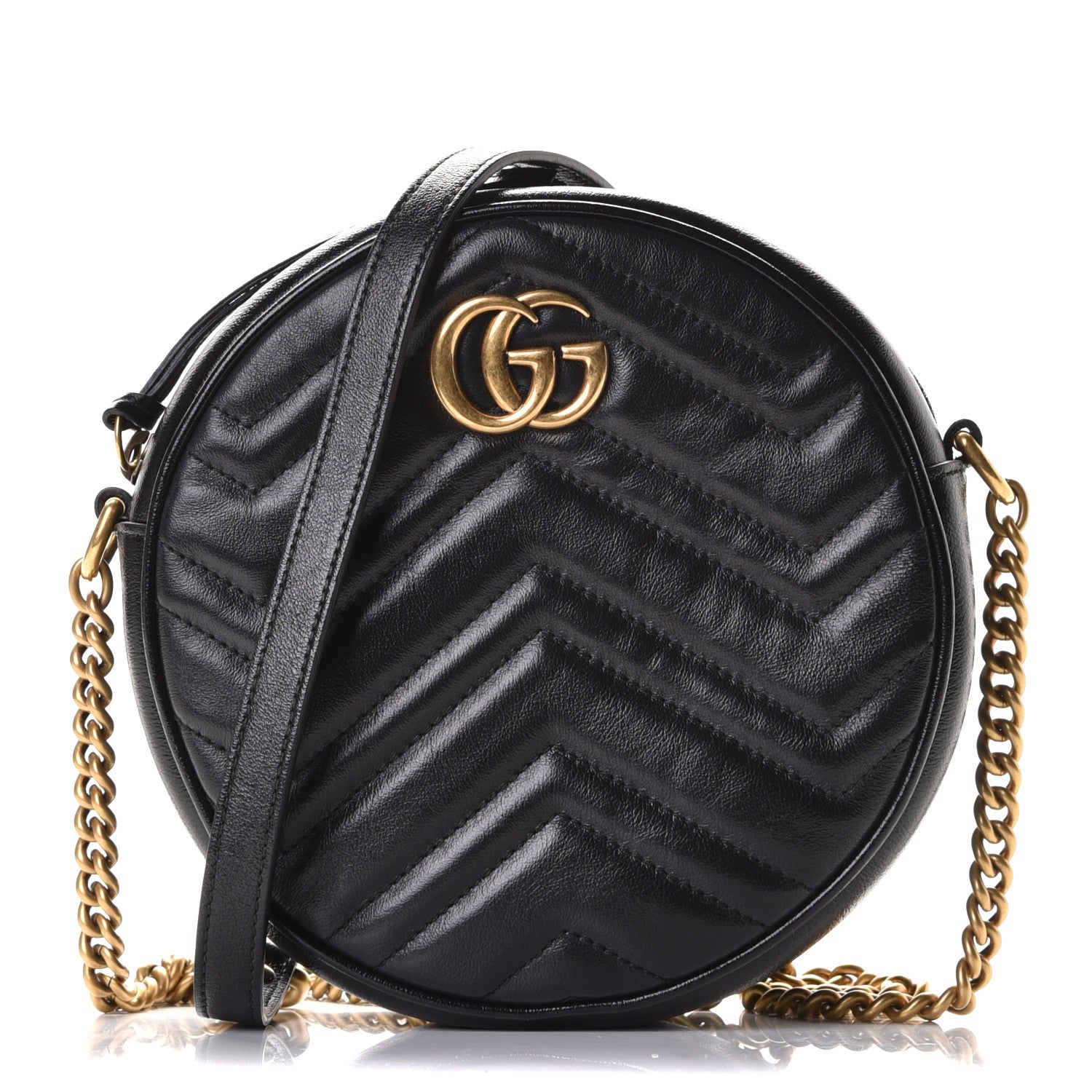 Gucci Azalea Calfskin Matelasse Heart Mini GG Marmont Round Shoulder Bag Black 1 of 5