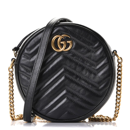 Gucci Azalea Calfskin Matelasse Heart Mini GG Marmont Round Shoulder Bag Black 1 of 5