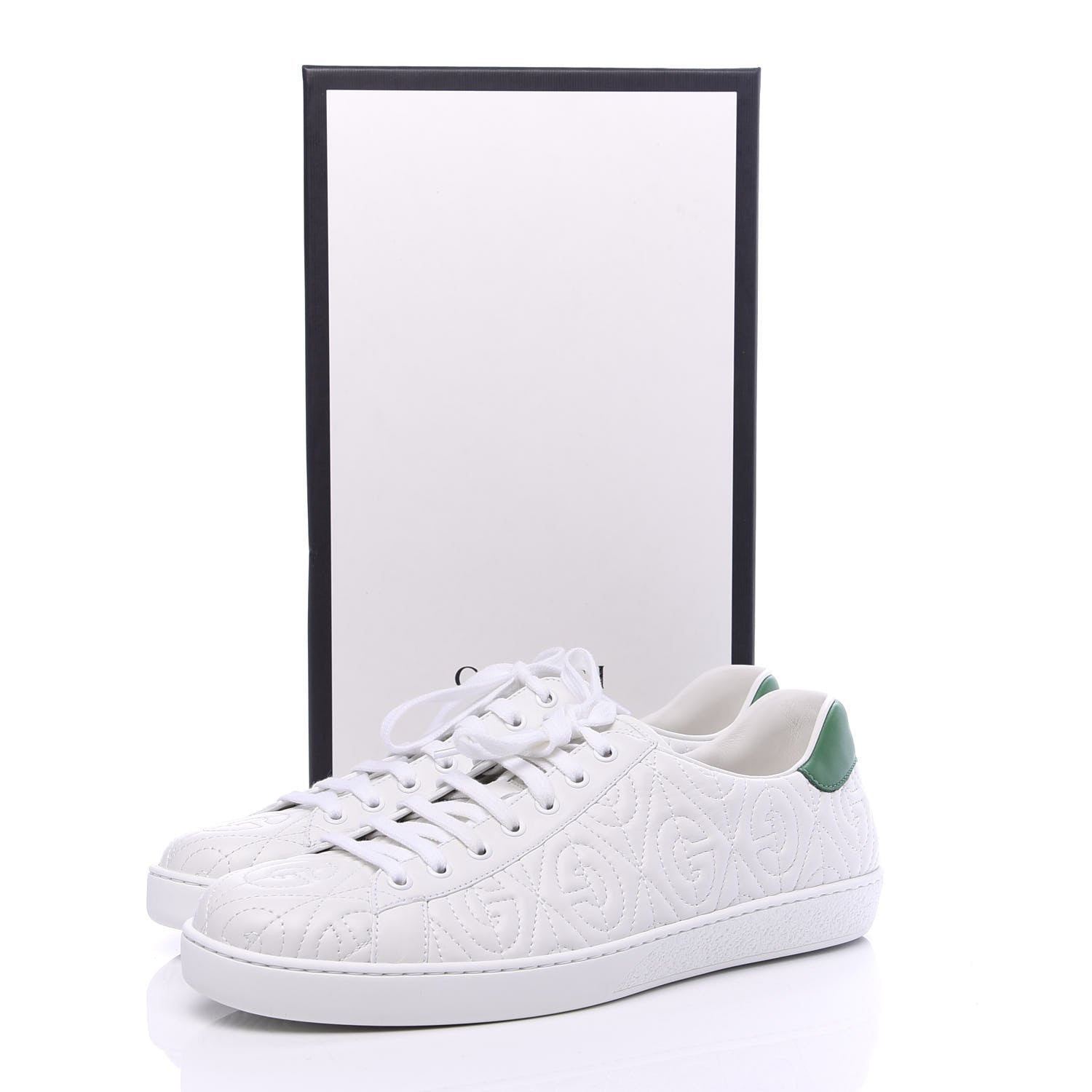Gucci Nappa G Rhombus Mens Ace Sneakers 10 Great White Green 10 of 10