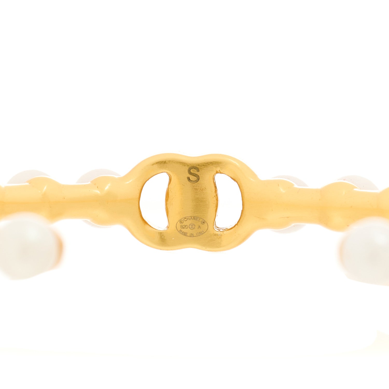 Chanel Pearl CC Cuff Bracelet S Gold Pearly White 4 of 4