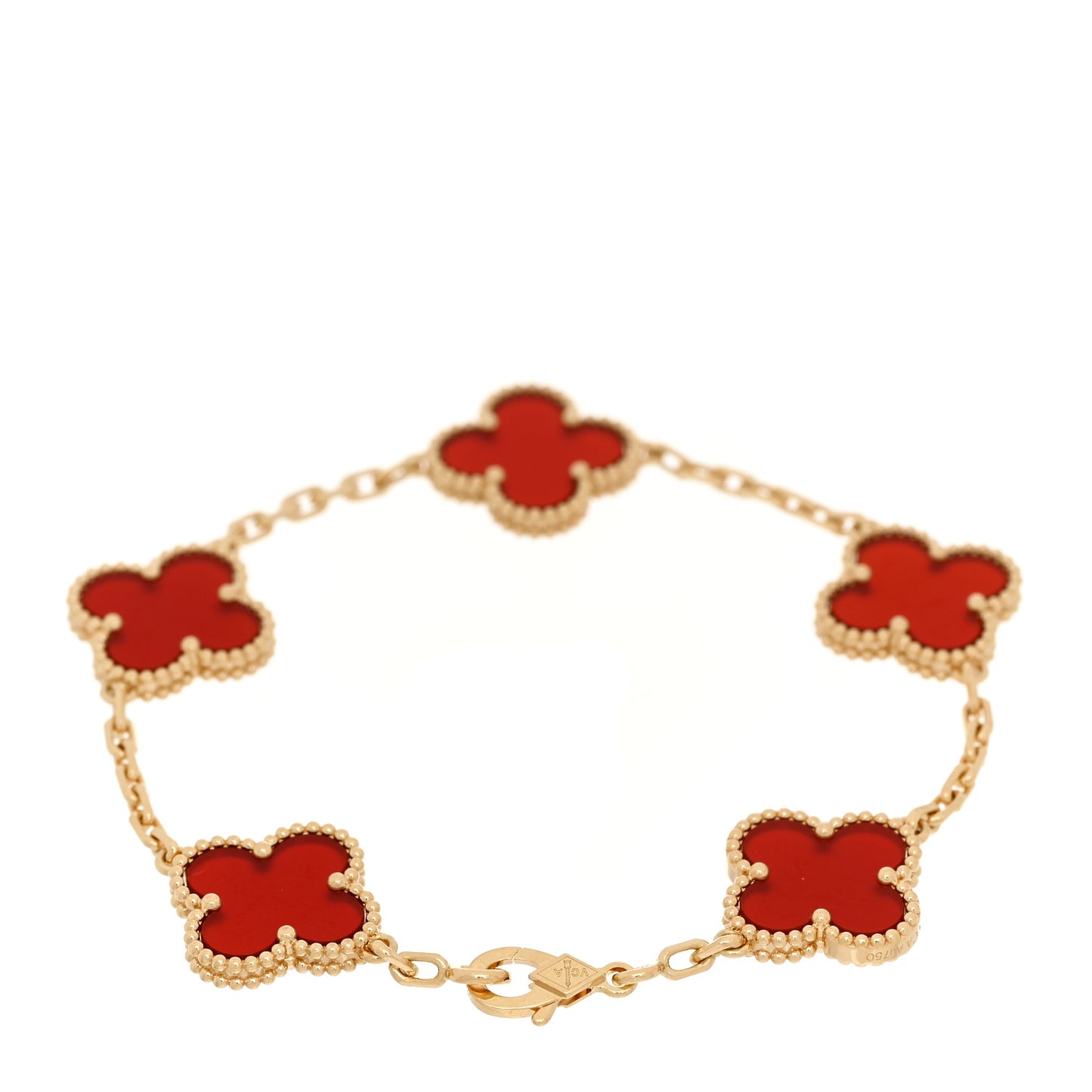 18K Yellow Gold Carnelian 5 Motifs Vintage Alhambra Bracelet