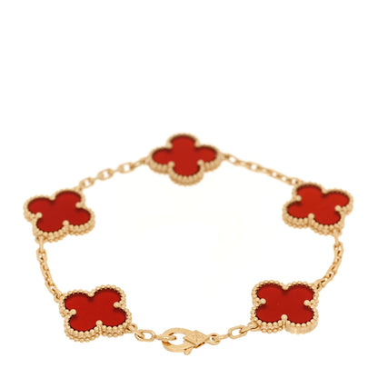 Van Cleef & Arpels 18K Yellow Gold Carnelian 5 Motifs Vintage Alhambra Bracelet 2 of 6