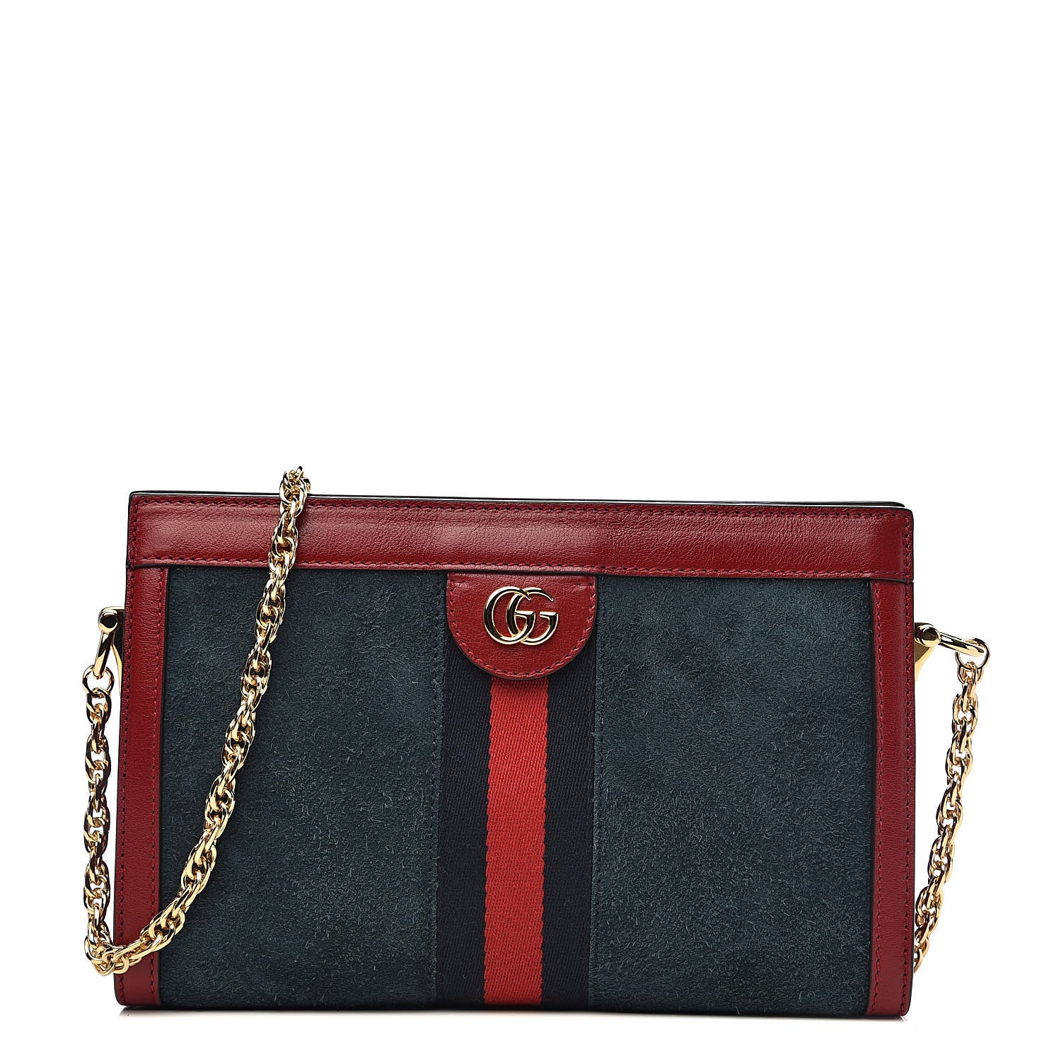 Gucci Suede Calfskin Web Small Ophidia Chain Shoulder Bag New Blue Romantic Cherry 1 of 12