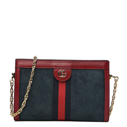 Gucci Suede Calfskin Web Small Ophidia Chain Shoulder Bag New Blue Romantic Cherry 1 of 12