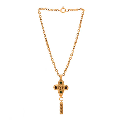 Chanel Gripoix Poured Glass Cross CC Tassel Chain Necklace Gold 3 of 6