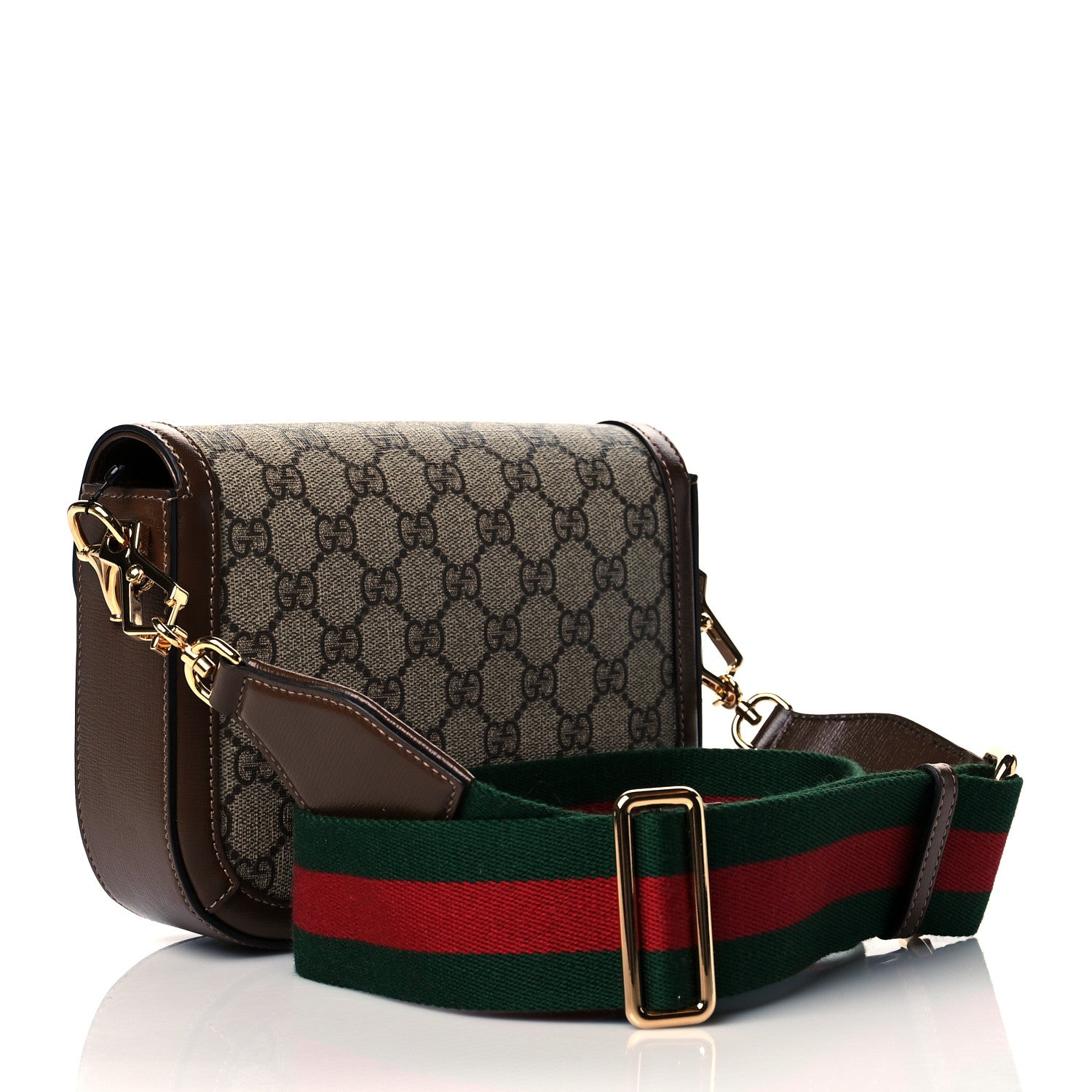 Gucci GG Supreme Monogram Web Mini Horsebit 1955 Shoulder Bag Beige Brown Sugar 3 of 12
