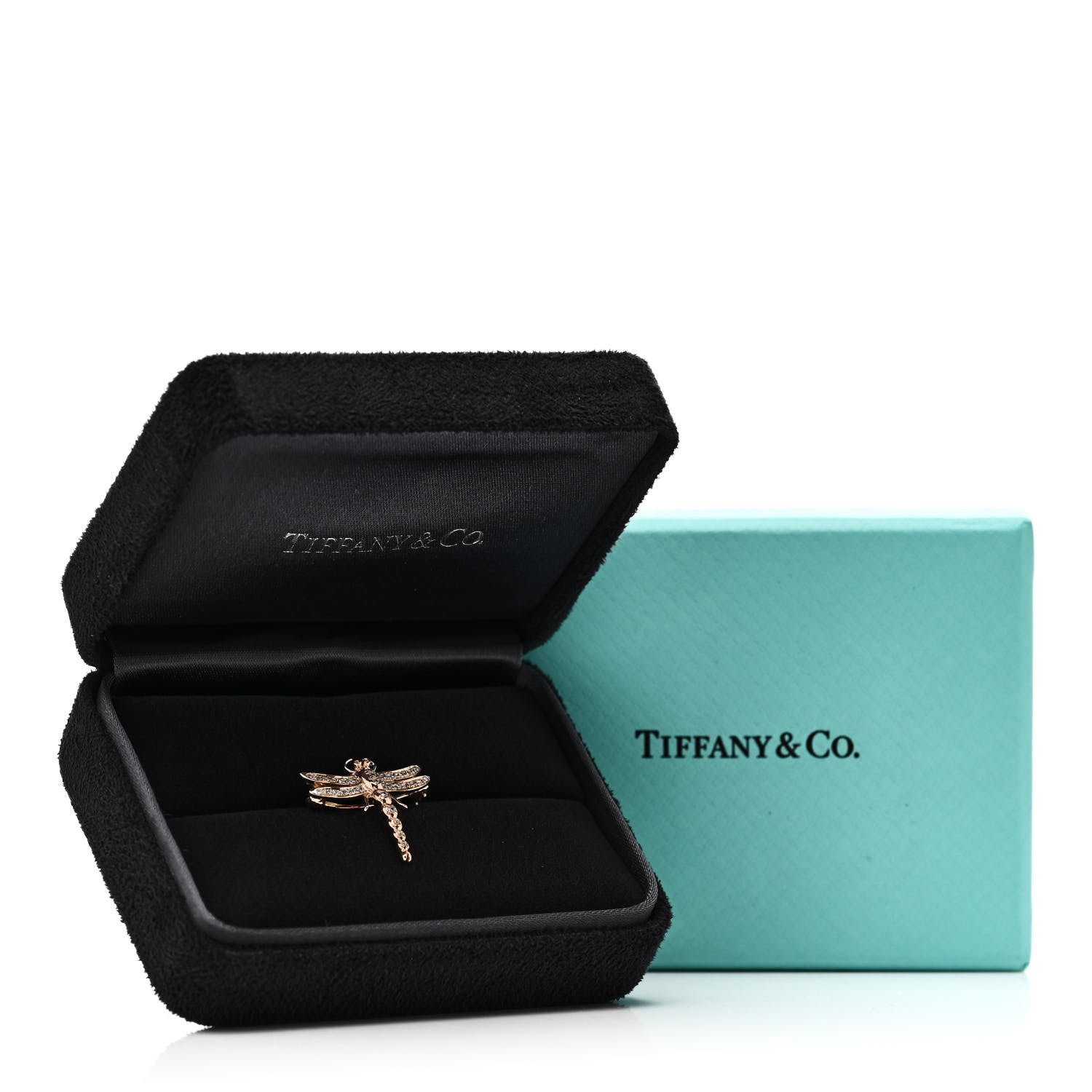 Tiffany 18K Rose Gold Diamond Dragonfly Brooch Pin 6 of 6