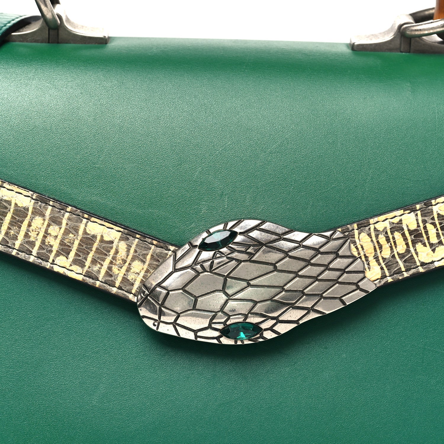 Gucci Calfskin Snakeskin Small Lilith Top Handle Bag Green 8 of 13