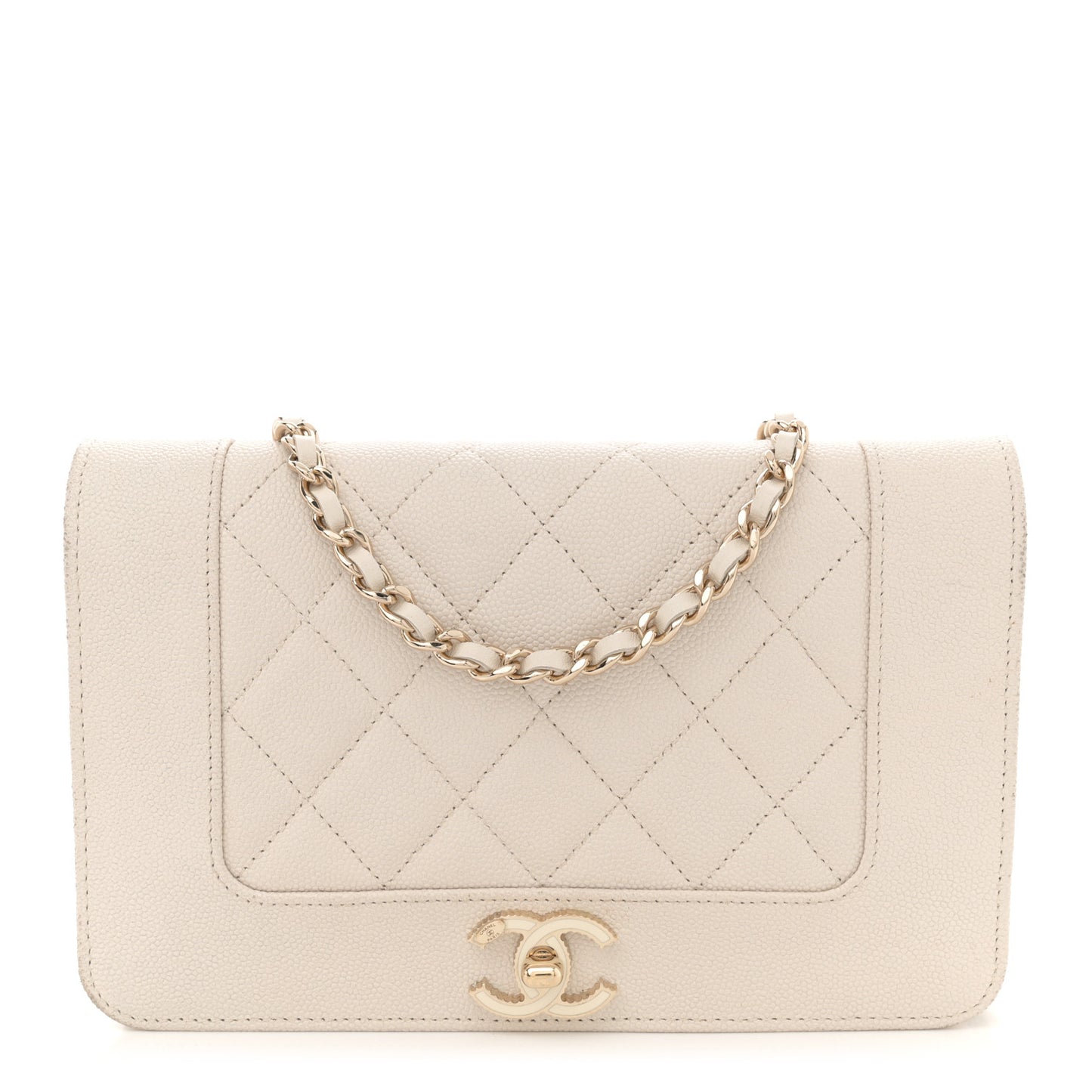 Caviar Quilted Vintage Mademoiselle Wallet On Chain WOC White