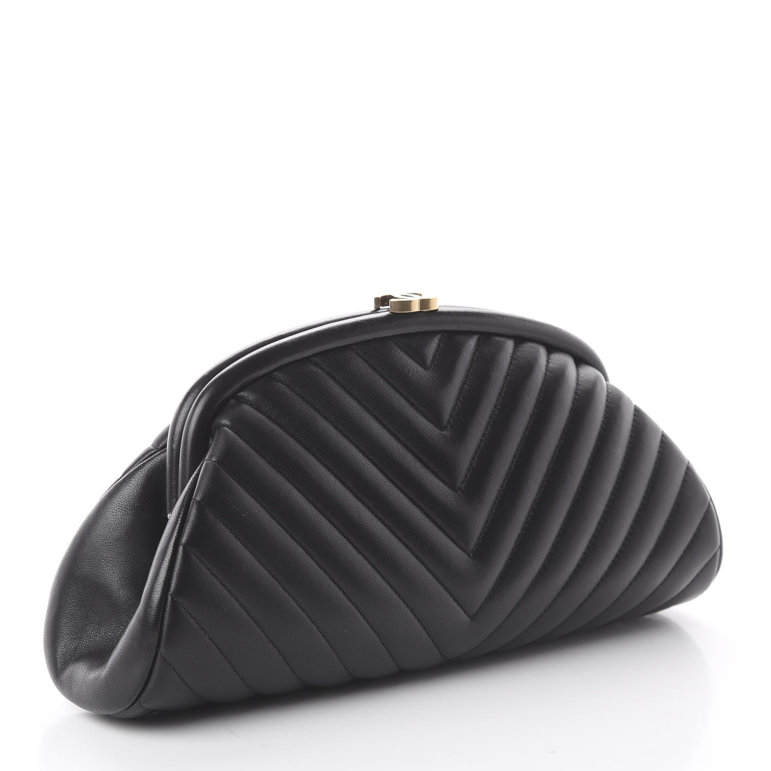 Chanel Lambskin Chevron Quilted Timeless Clutch Black 2 of 6