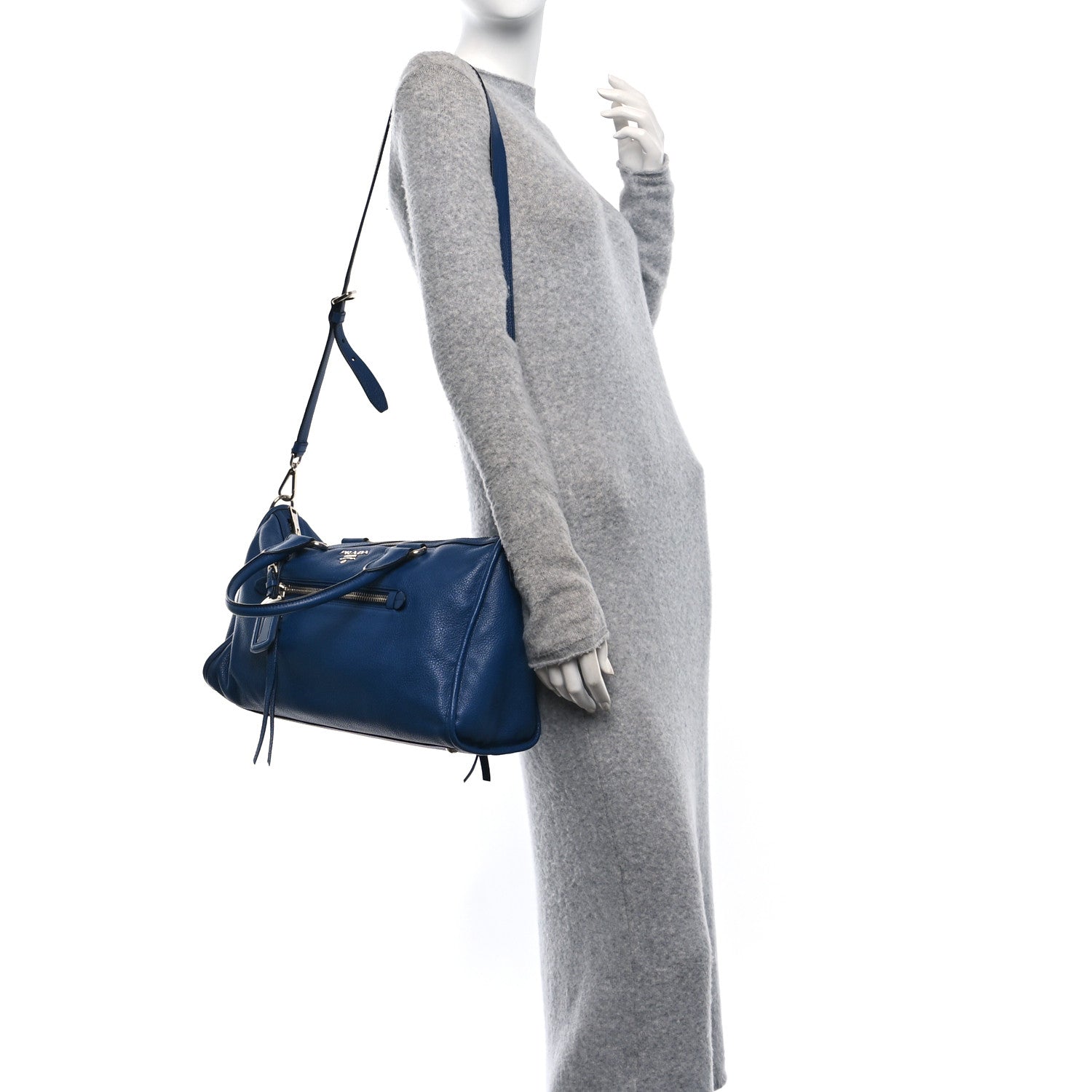 Prada Vitello Daino Shopping Satchel Blue 2 of 10