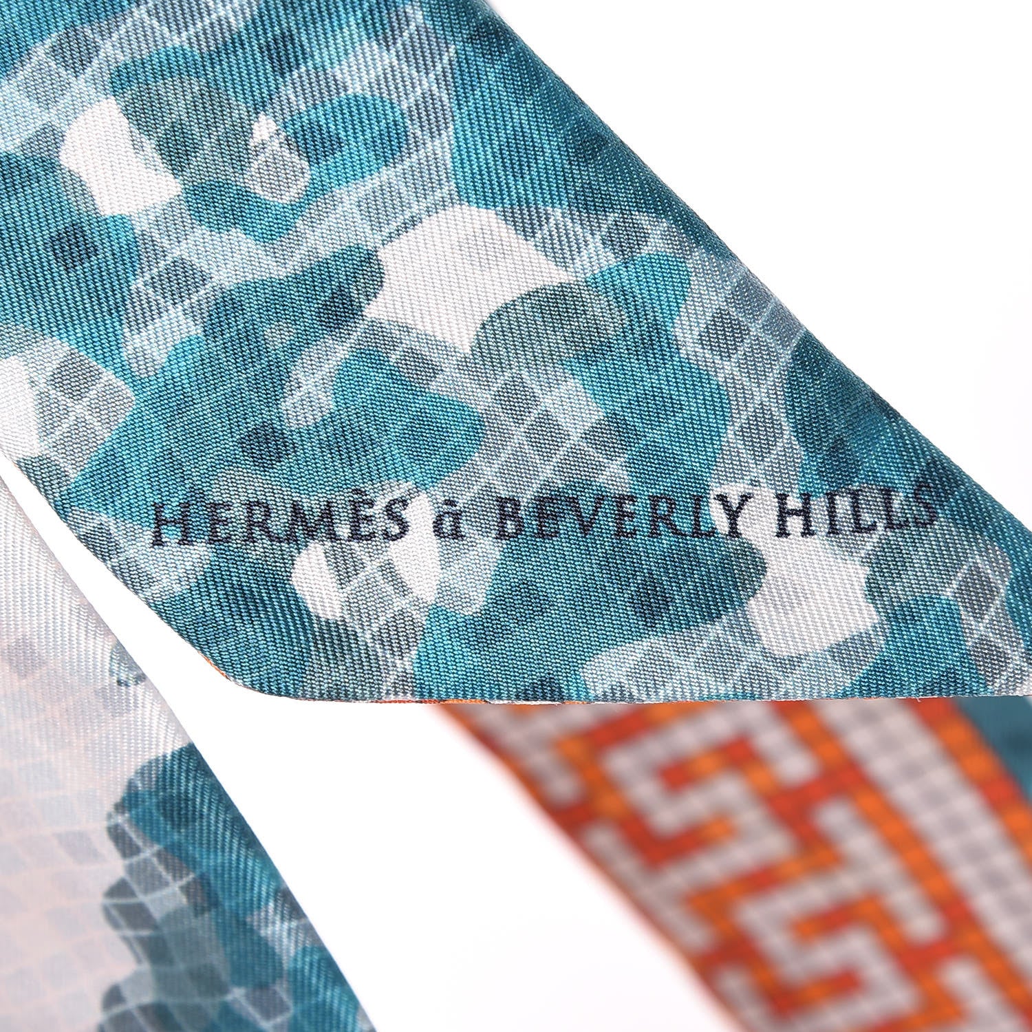 Hermes Silk A Beverly Hills Twilly Orange Bleu Blanc 3 of 4