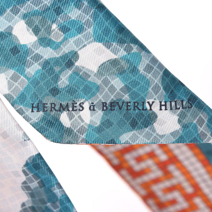 Hermes Silk A Beverly Hills Twilly Orange Bleu Blanc 3 of 4