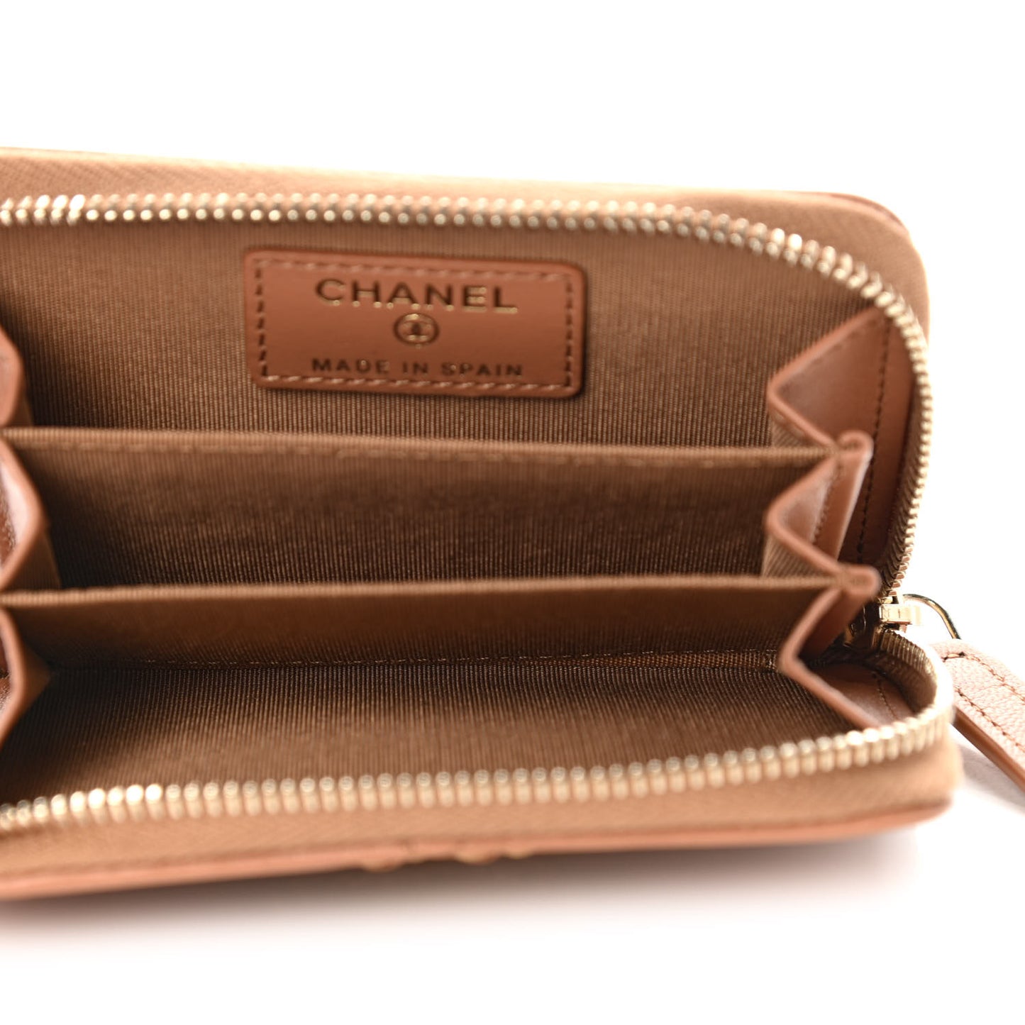 Lambskin Quilted Chanel 19 Zip Around Coin Purse Wallet Brown