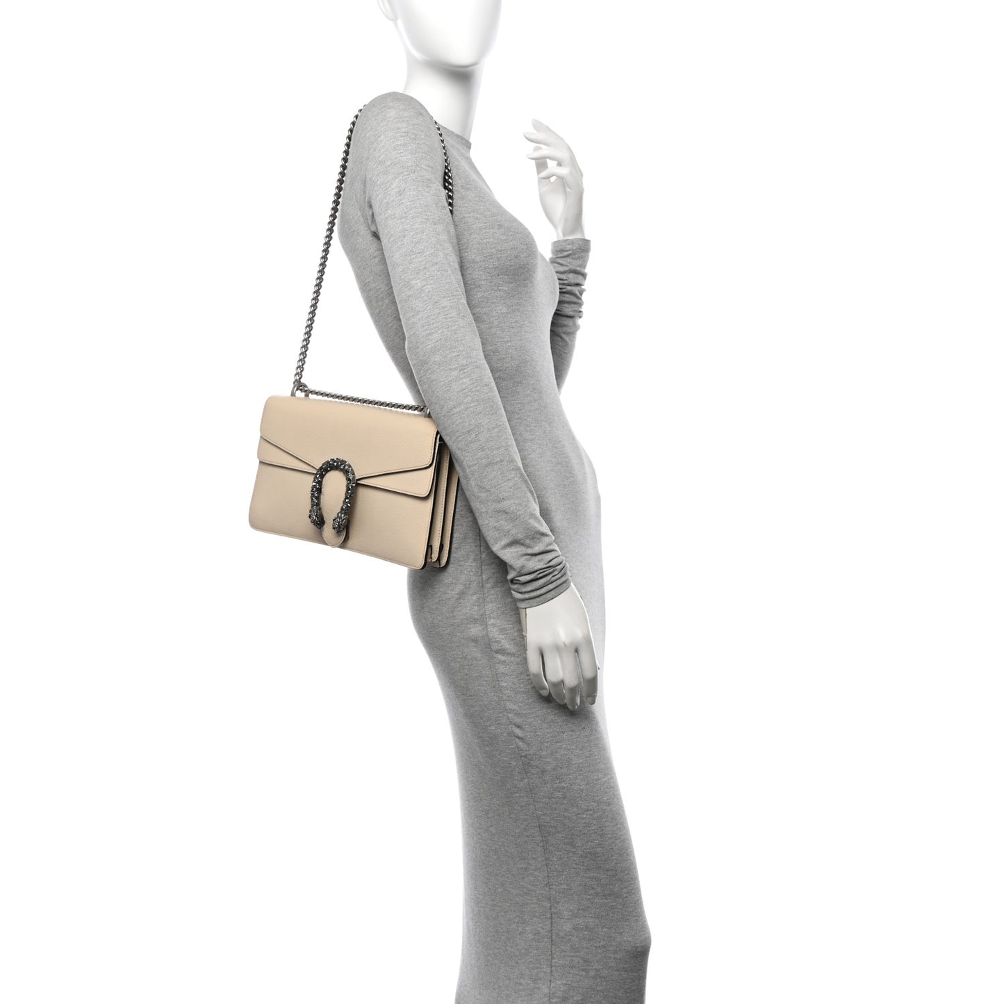 Textured Calfskin Crystal Small Dionysus Shoulder Bag Mystic White