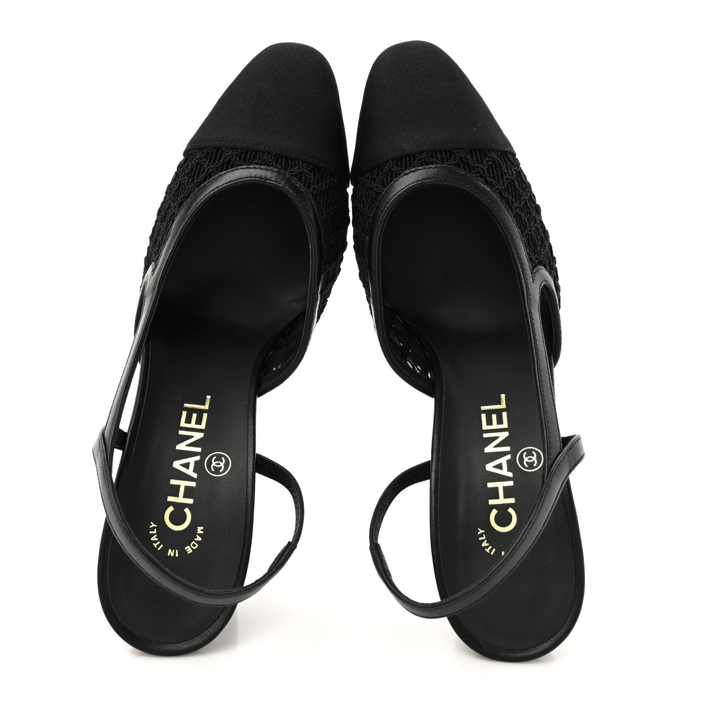 Fabric Embroidery Grosgrain Cap Toe CC Slingback Pumps 37 Black