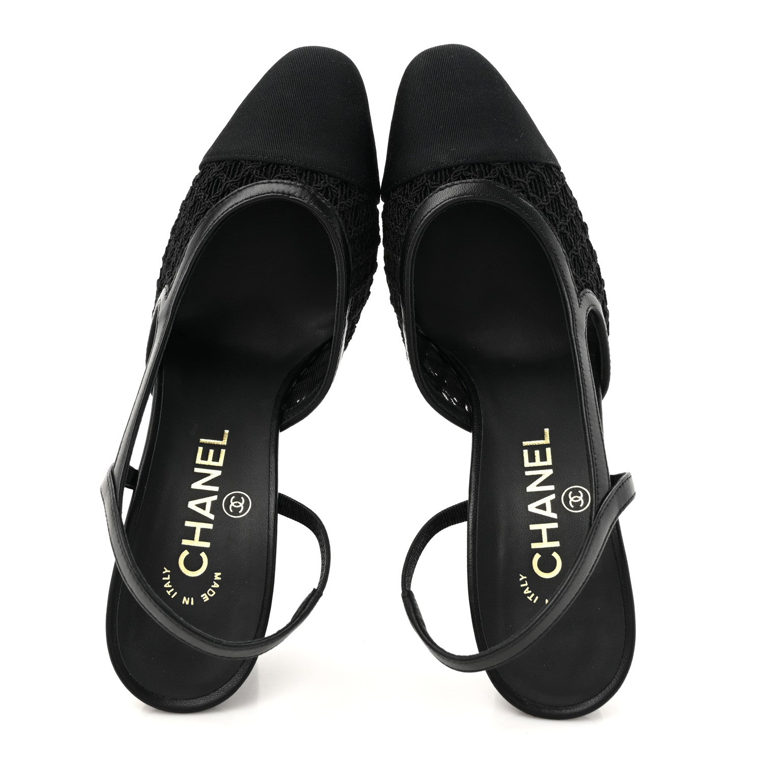 Chanel Fabric Embroidery Grosgrain Cap Toe CC Slingback Pumps 37 Black 2 of 8
