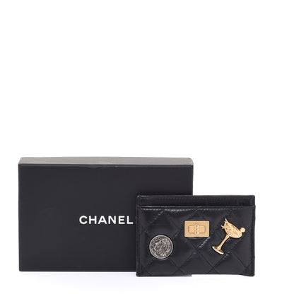 Chanel Aged Calfskin Quilted Lucky Charms Reissue Card Holder Black 9 of 9