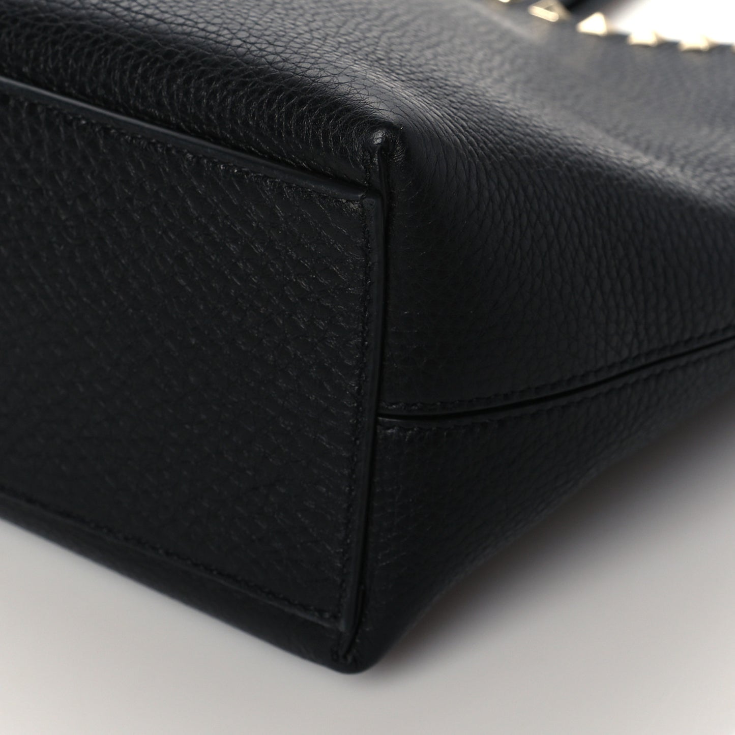 Grained Calfskin Small Rockstud Shoulder Tote Black