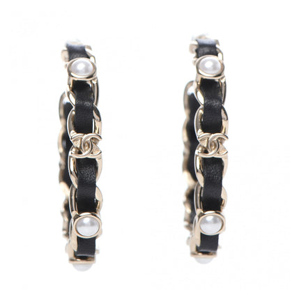 Chanel Lambskin Pearl More Is More CC Chain Hoop Earrings Gold Black 1 of 8