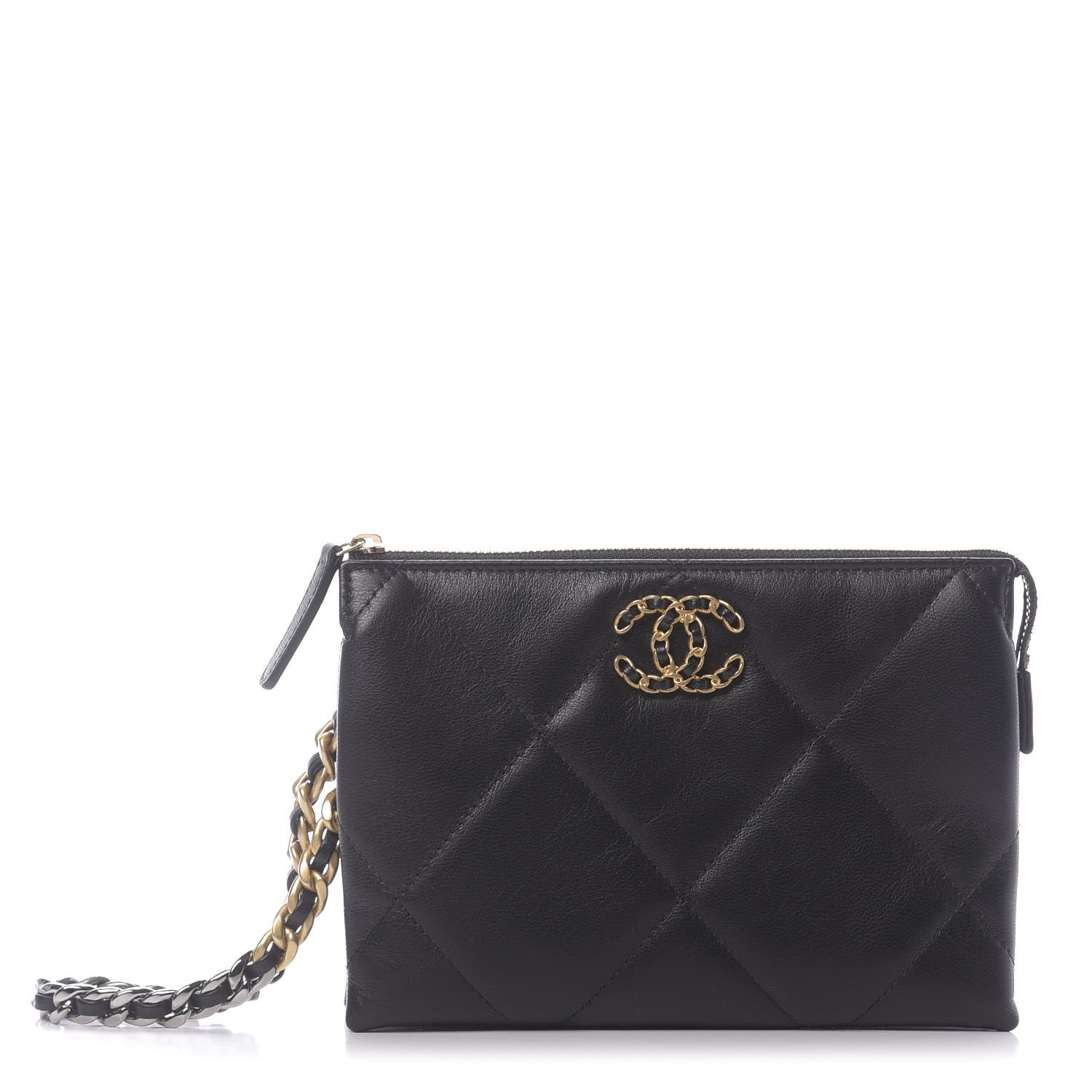 Chanel Shiny Goatskin Quilted Small Chanel 19 Pouch With Handle Black 1 of 10