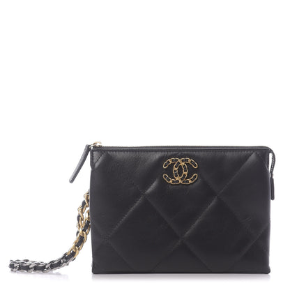 Chanel Shiny Goatskin Quilted Small Chanel 19 Pouch With Handle Black 1 of 10