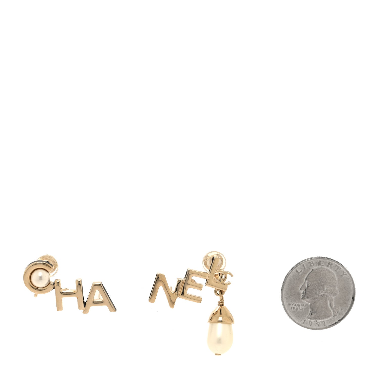 Chanel Pearl Cha Nel Drop Earrings White Gold 2 of 4