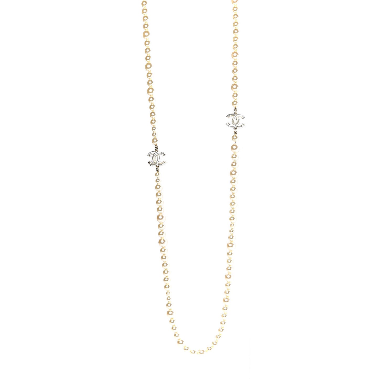 Pearl CC Long Necklace Light Gold