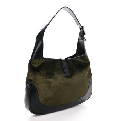 Gucci Velvet Calfskin Jackie O Hobo Black Green 3 of 10