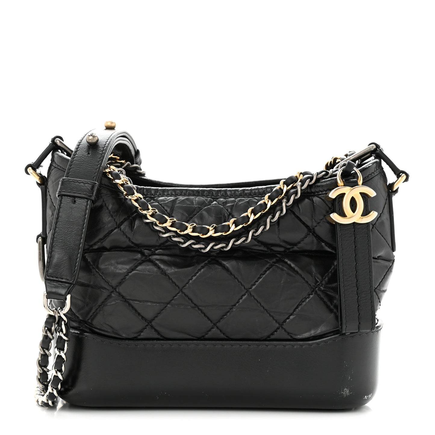 Aged Calfskin Quilted Small Gabrielle Hobo Black