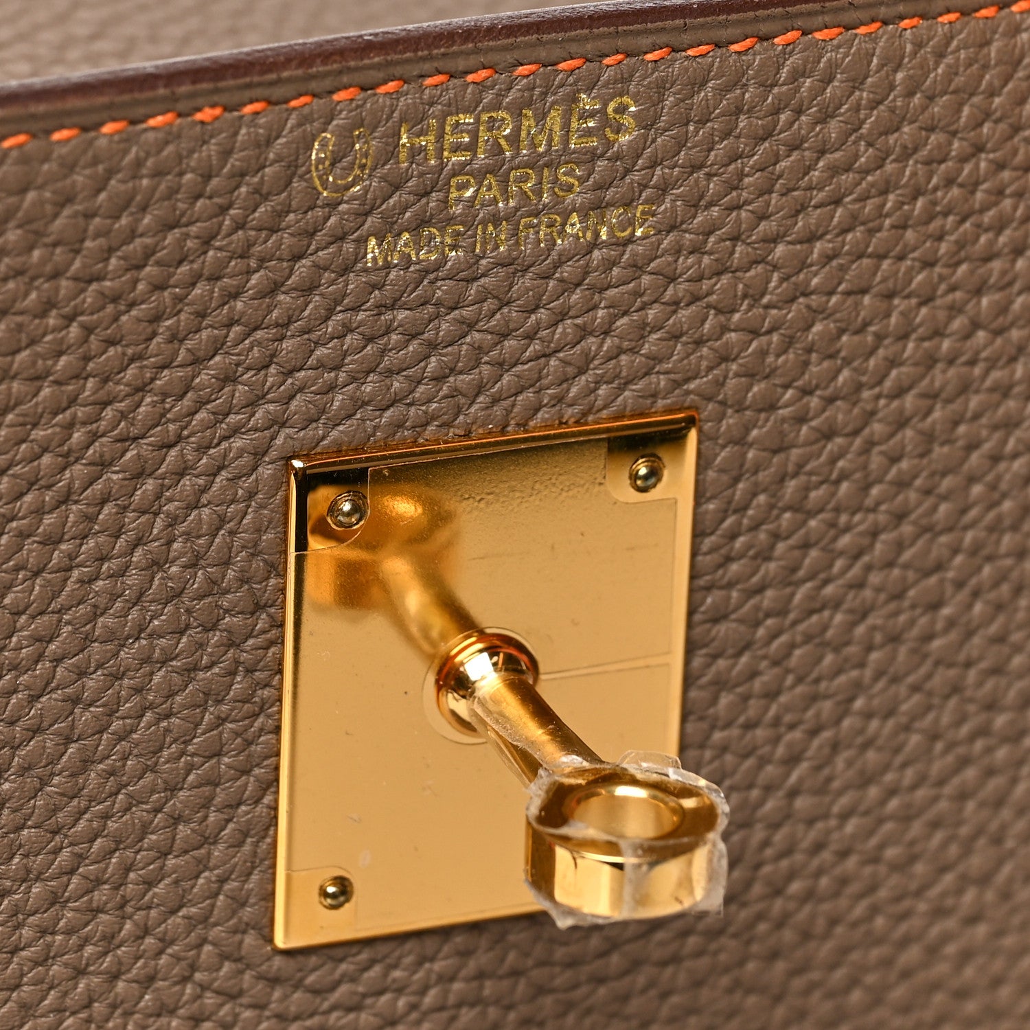 Hermes Togo Bi Color Horseshoe Birkin 40 Etoupe Orange 6 of 11