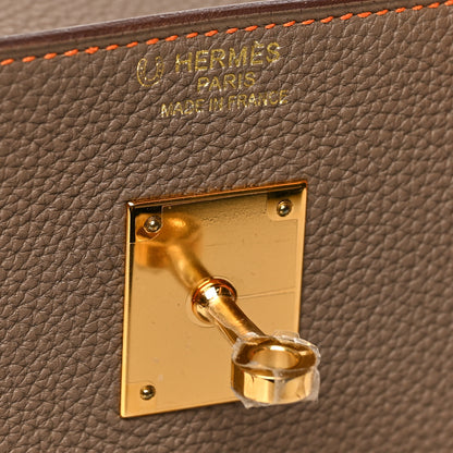 Hermes Togo Bi Color Horseshoe Birkin 40 Etoupe Orange 6 of 11