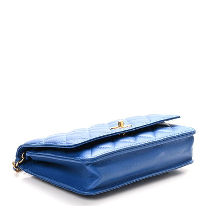 Chanel Lambskin Quilted CC Pearl Crush Wallet on Chain WOC Blue 4 of 12