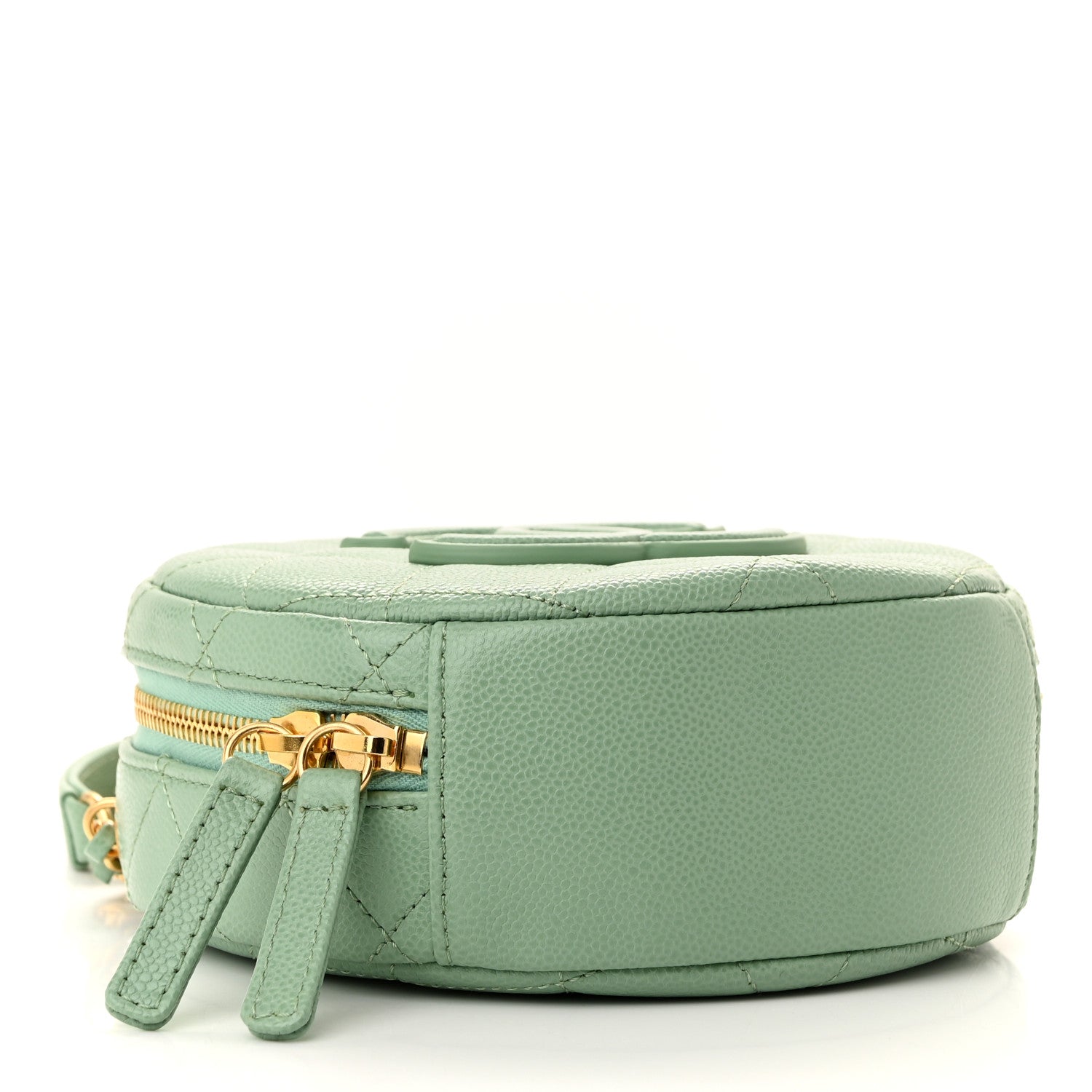 Chanel Caviar Quilted Small Round Vanity With Chain Light Green 4 of 11